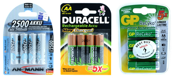 Ansmann Duracell and GP Rechargeable AA Batteries