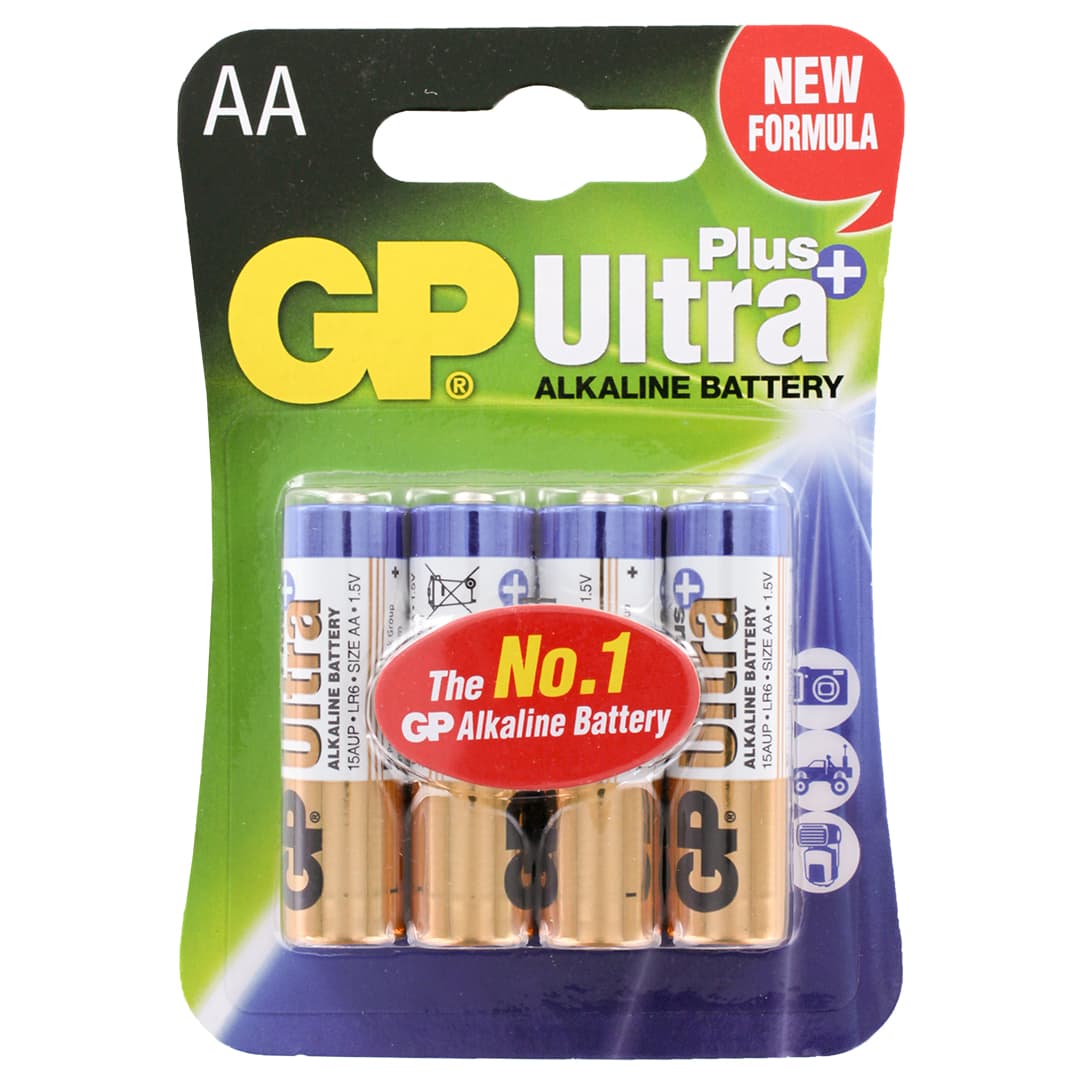 GP Batteries Ultra Plus Alkaline AA Batteries | Pack of 4 - Cell Pack .