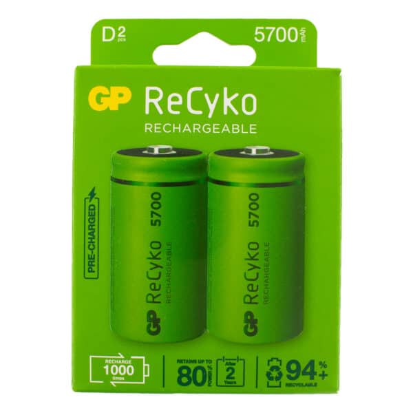GP Batteries ReCyko+ 5700mAh D Rechargeable Batteries | Pack of 2
