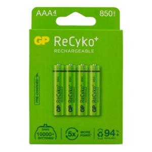 GP Batteries ReCyko+ 850mAh AAA Rechargeable Batteries Pack of 4
