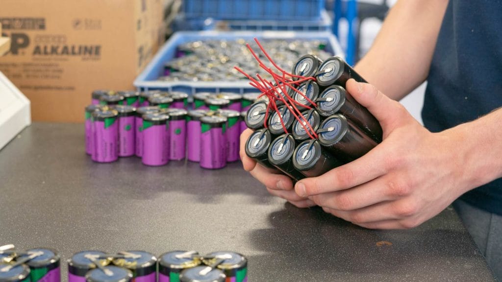 A battery pack in mid production using Tadiran SL2780 D cells